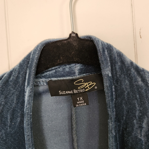 Suzanne Betro Blue Velvet Draped Duater Cardigan Long Boho Bohemian Formal - Picture 7 of 10